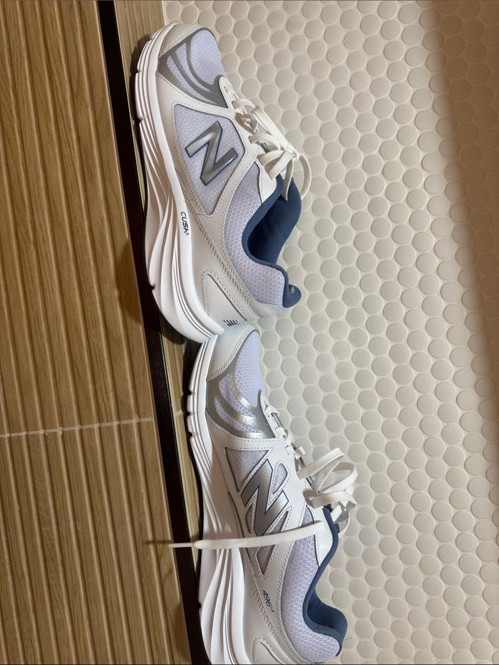 New Balance White and Navy Women's Cushion Running Sneakers